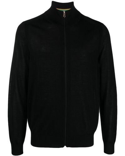 Paul Smith Fine-knit Zip-up Wool Cardigan - Black