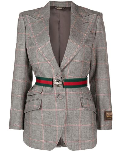 Gucci Blazer ceinturé à carreaux - Gris