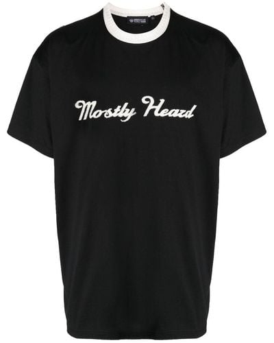 Mostly Heard Rarely Seen Logo-embroidered Contrasting-collar T-shirt - Black