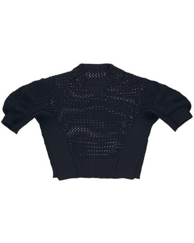 Sacai Crochet-knit Cotton Sweater - Blue