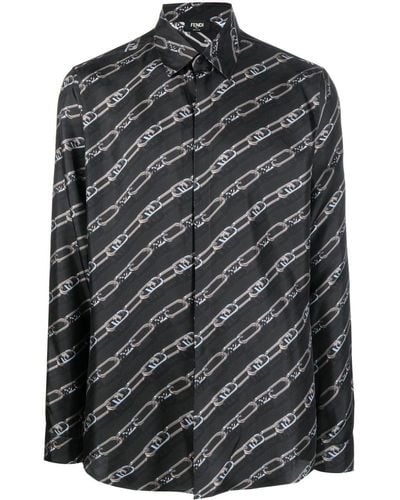 Fendi モノグラム シルクシャツ - ブラック