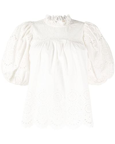 Ulla Johnson Bluse mit Puffärmeln - Weiß