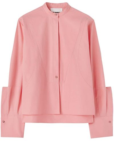 Jil Sander Band-collar Cotton-poplin Shirt - Pink