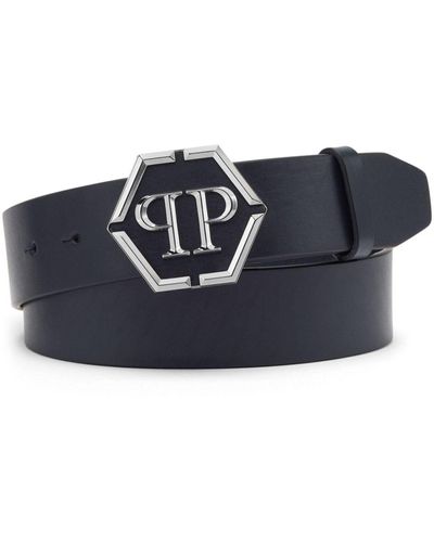 Philipp Plein Hexagon Logo-buckle Leather Belt - Blue