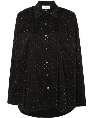 Nissa Rhinestoned Button-up Shirt - Black