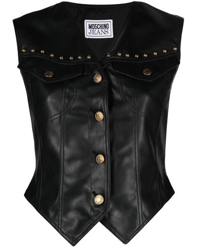 Moschino Jeans Stud-detail Paneled Faux-leather Gilet - Black