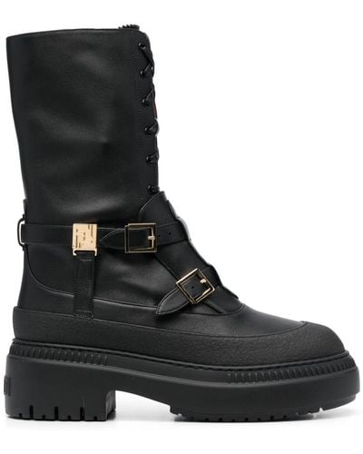 Fendi Delfina Leather Biker Boots - Black