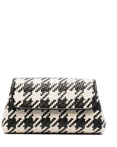 Aspinal of London Houndstooth-weave Leather Clutch Bag - White