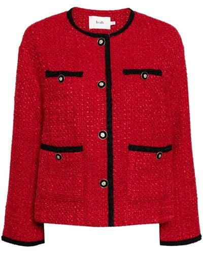 B+ AB Contrast-trim Tweed Jacket - Red