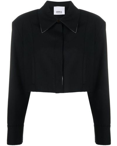 Erika Cavallini Semi Couture Spread-collar Virgin Wool Cropped Jacket - Black