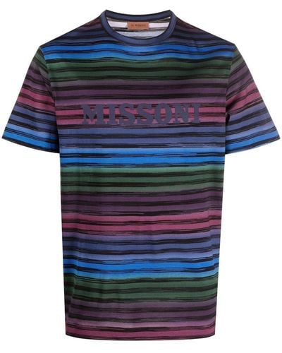 Missoni Striped Logo-print T-shirt - Blue