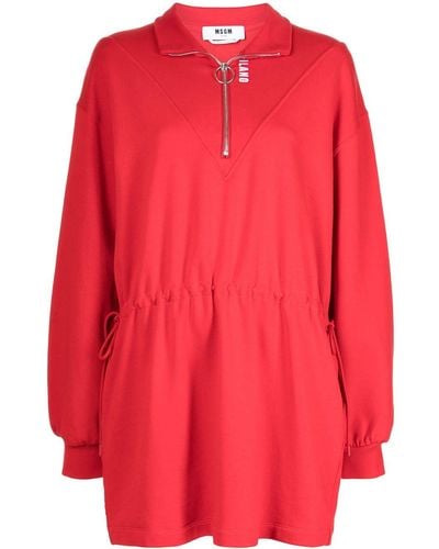 MSGM Half Zip Jersey Mini Dress - Red