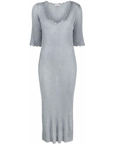 Ganni Ribbed-knit Dress - Grey