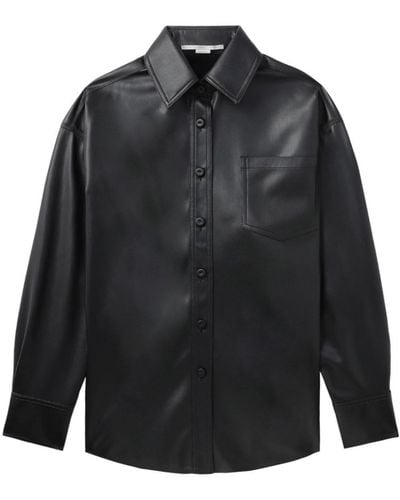 Stella McCartney Chest-pocket Faux-leather Shirt - Black