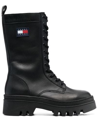 Tommy Hilfiger Twelve Logo-patch Leather Boots - Black