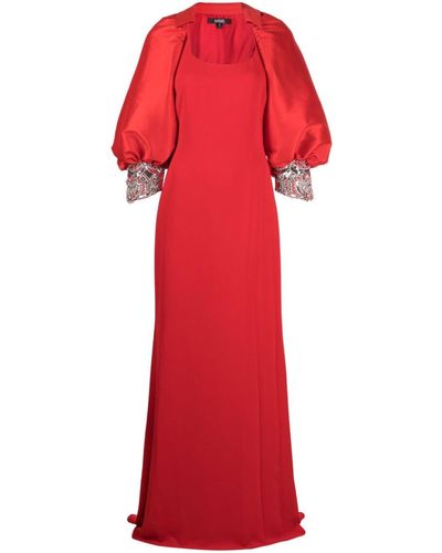 Badgley Mischka Robe longue à ornements en cristal - Rouge