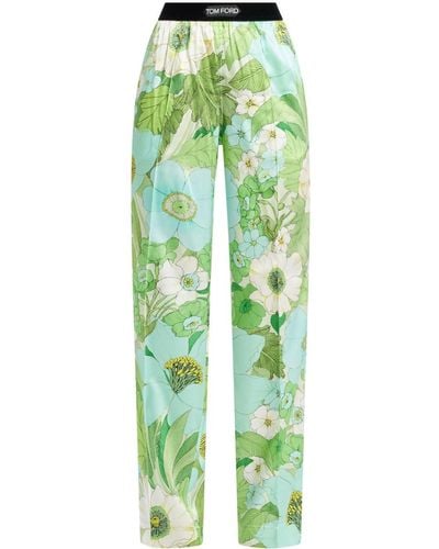 Tom Ford Logo-waistband Floral-print Trousers - Green