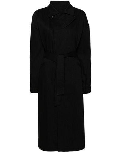 Yohji Yamamoto Single-breasted Cotton Trench Coat - Black