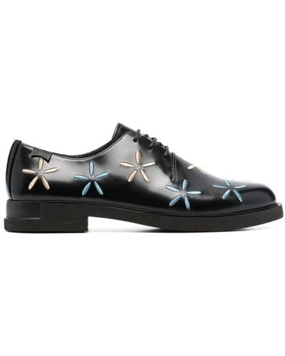 Camper Twins Iman Floral-embroidered Brogues - Black