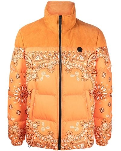 Philipp Plein Gefütterte Jacke mit Bandana-Print - Orange