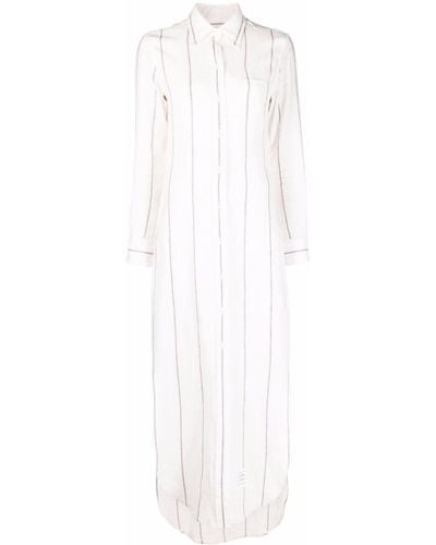 Thom Browne Rwb Stripe Linen Shirt Dress - White