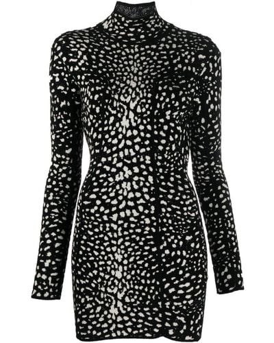 Roberto Cavalli Leopard Jacquard Mini Dress - Black