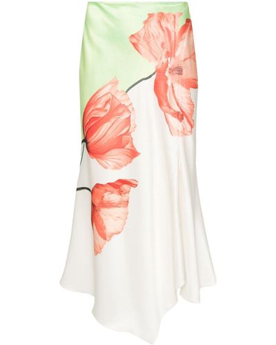 Alice + Olivia Jupe en satin à fleurs - Blanc