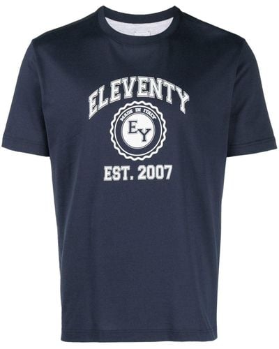 Eleventy Logo-print Cotton T-shirt - Blue