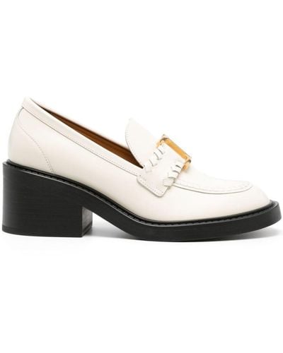 Chloé Marcie 60mm Leather Loafer Court Shoes - Natural