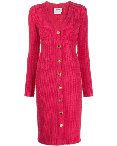 St. John Boucle Slub Knit Cardigan Dress - Pink