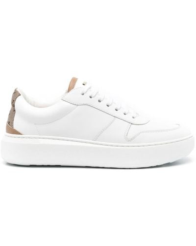 Herno Monogram-heel Leather Sneakers - White