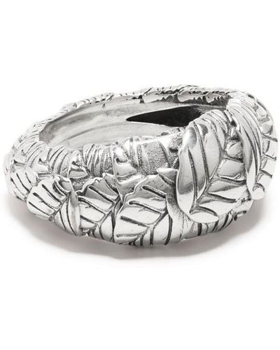 Emanuele Bicocchi Ring mit eingravierten Blättern - Weiß