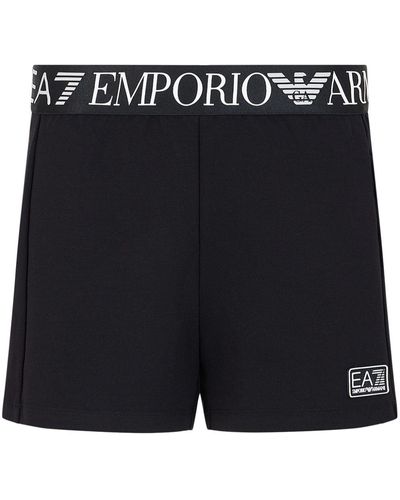 EA7 Logo-waist Track Shorts - Black