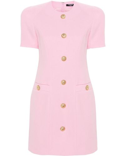 Balmain Voluminous-Shoulder Mini Dress - Pink