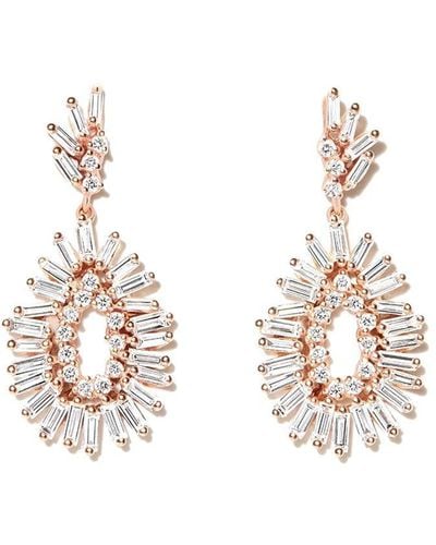 Suzanne Kalan 18kt Rose Gold Diamond Drop Earrings - Pink