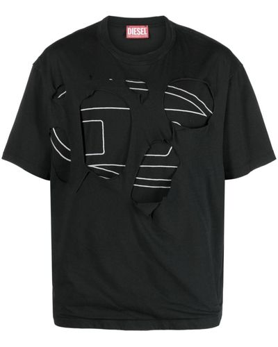 DIESEL T-shirt 't-strapoval' con logo e strato superiore strappato in cotone - Nero