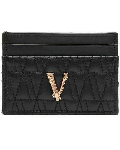 Versace Porte-cartes en cuir à plaque logo - Noir