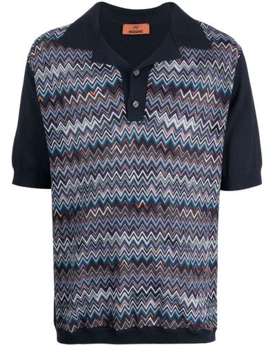 Missoni Zigzag-pattern Ribbed Polo Shirt - Blue