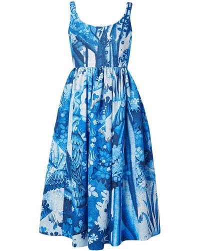 Erdem Midi-jurk Met Bloemenprint - Blauw