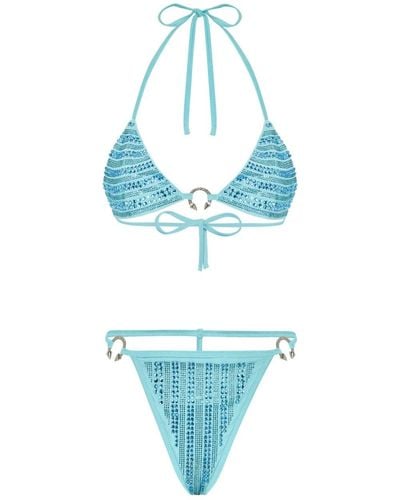 Philipp Plein Bandeau-Bikini mit Kristallen - Blau