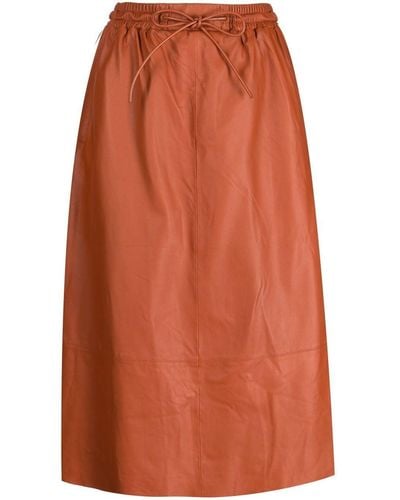 Yves Salomon Leather Flared Skirt - Orange