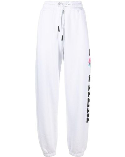Palm Angels Pantalon de jogging en coton à logo imprimé - Blanc