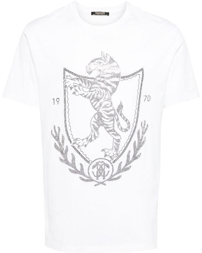 Roberto Cavalli Rhinestone-logo Cotton T-shirt - White