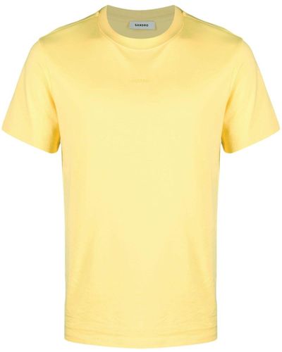 Sandro T-shirt en coton à logo brodé - Jaune