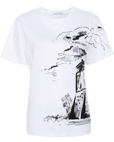 Alberta Ferretti T-shirt à imprimé chateau - Blanc