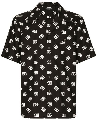 Dolce & Gabbana Camisa Hawaii de algodón con estampado DG Monogram - Negro