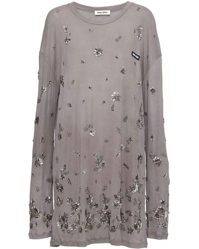 Miu Miu Vestido con bordado floral - Gris