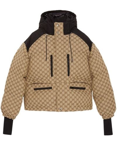 Gucci High-neck Monogram-pattern Cotton-blend Down Jacket - Natural