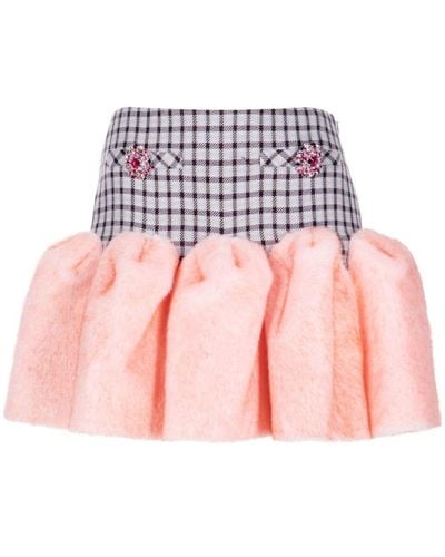 Area Godet Faux Fur-trimmed Mini Skirt - Pink