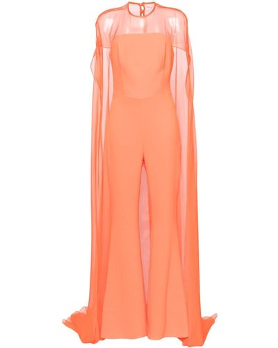 Isabel Sanchis Cape-overlay silk jumpsuit - Orange